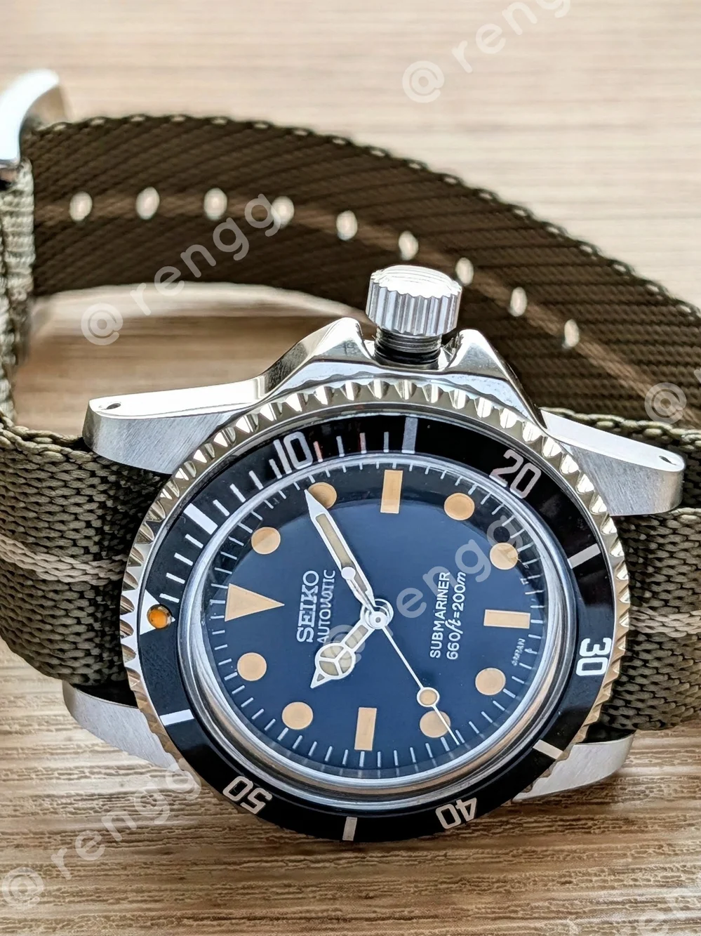 40mm Seiko Vintage Style Submariner Black Dial Men's Mod Watch Sweep Second